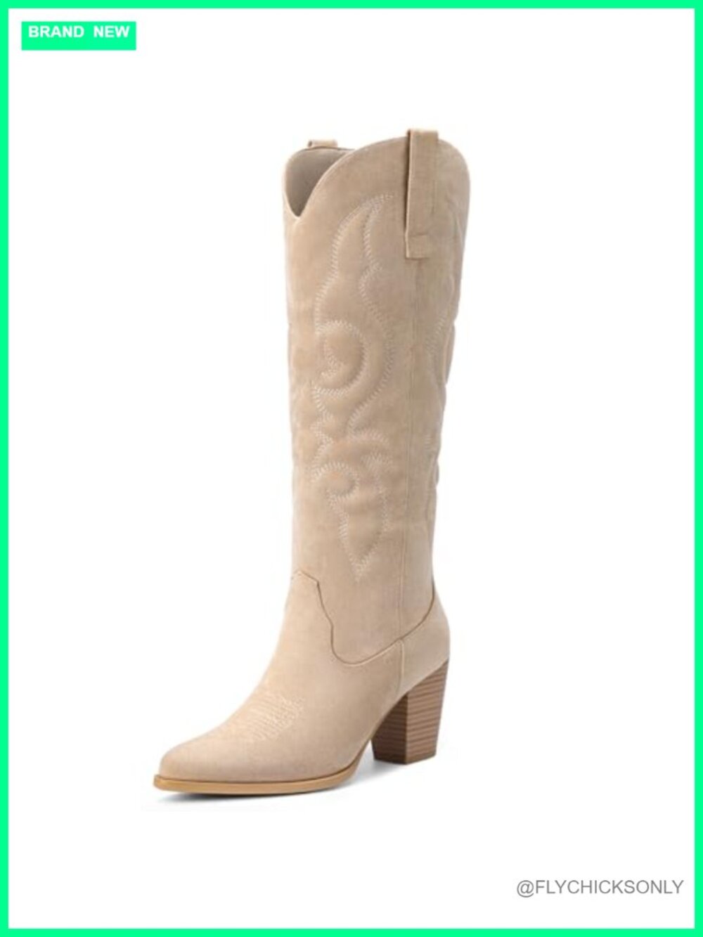 Faux Suede Western Knee High Cowboy Boots Pointed Toe Block Heel